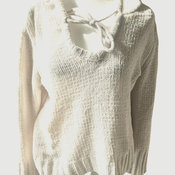 Lilly’s Closet Cream Hooded Knit Sweater Cottage Core - Picture 1 of 1